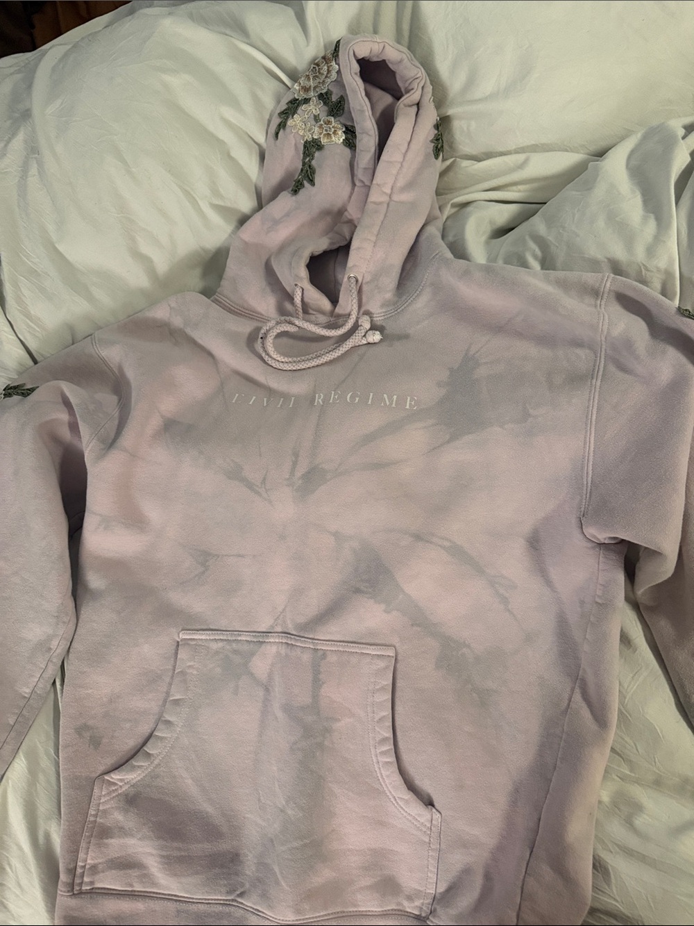 Tie-Dye Lavender Hoodie with Floral Embroidery